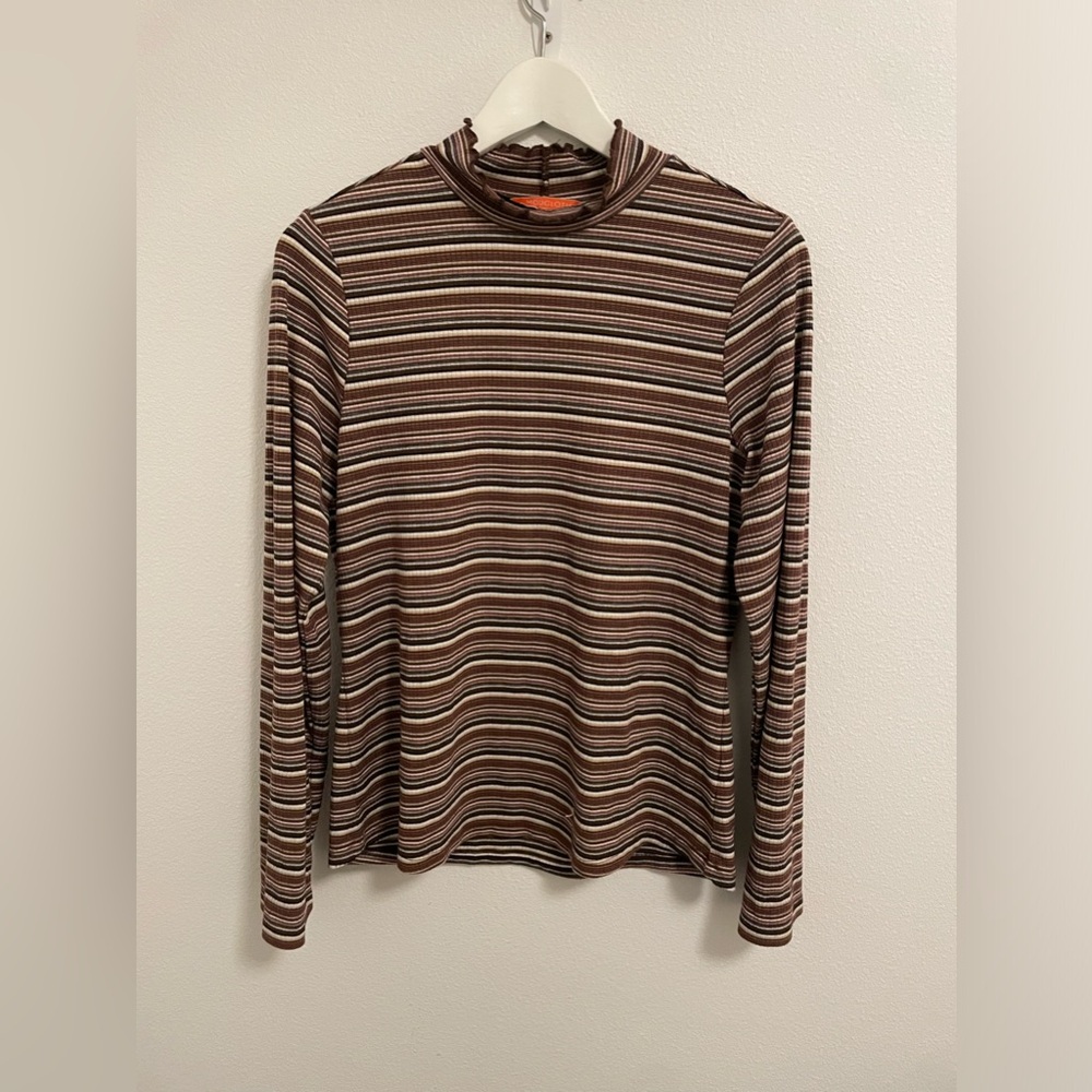 EUC ModCloth Lettuce Hem Striped Ribbed Mock Neck Size Large